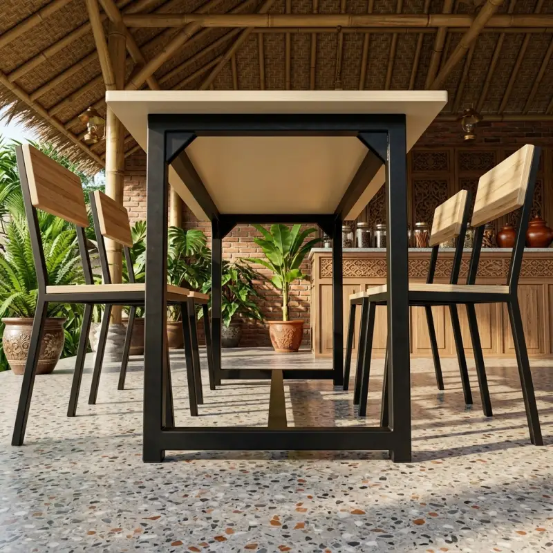 Meja Makan Cafe Rangka Besi Plywood [3]