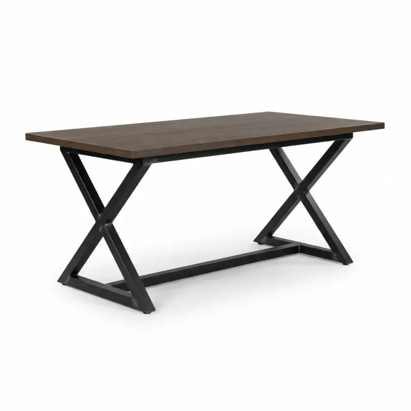 Meja Makan Kaki X Besi Top Kayu Industrial [5]