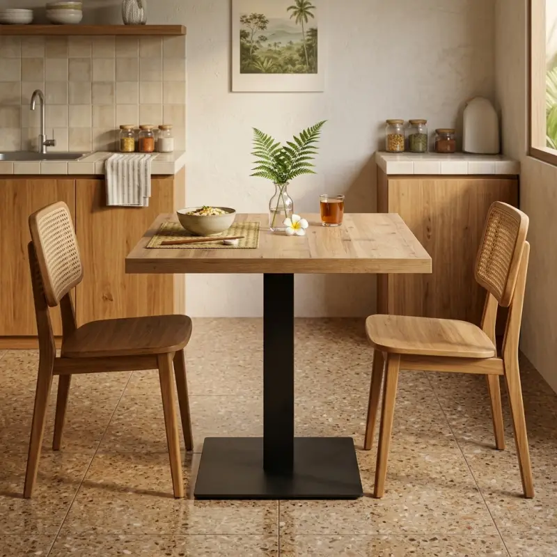 Meja Makan Kayu Kaki Besi Single Pedestal [4]