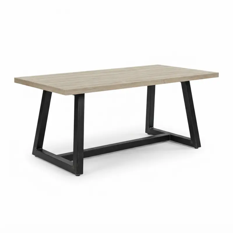 Meja Makan Kayu Kaki Metal Trapesium Industrial [5]
