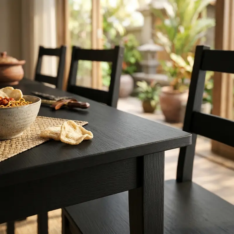 Meja Makan Kayu Solid Finishing Hitam Gaya Minimalis [2]
