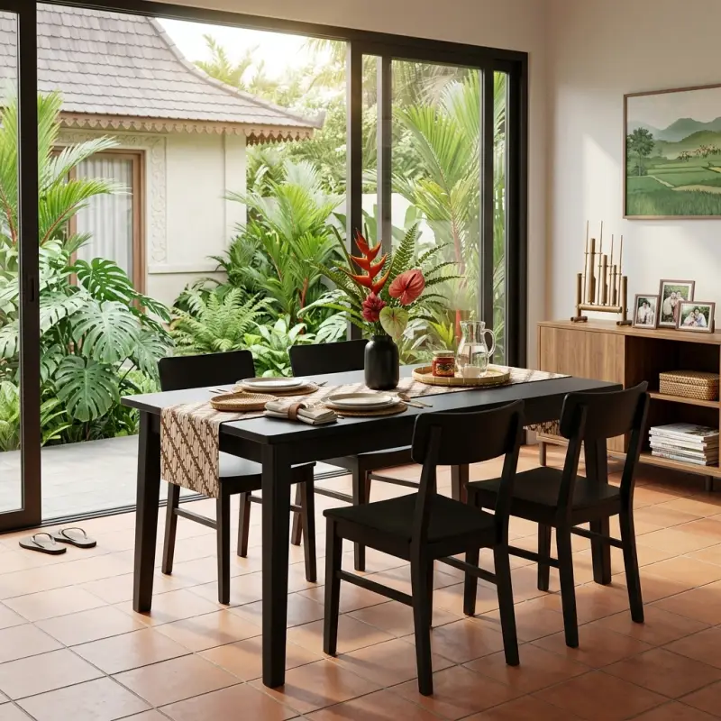 Meja Makan Kayu Solid Finishing Hitam Gaya Minimalis [3]