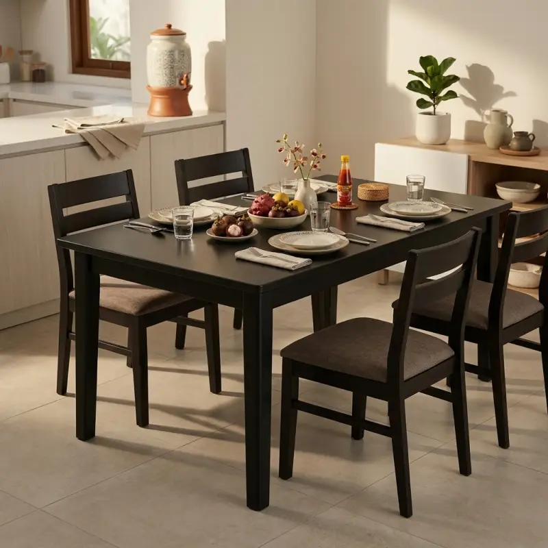 Meja Makan Kayu Solid Finishing Hitam Gaya Minimalis [4]