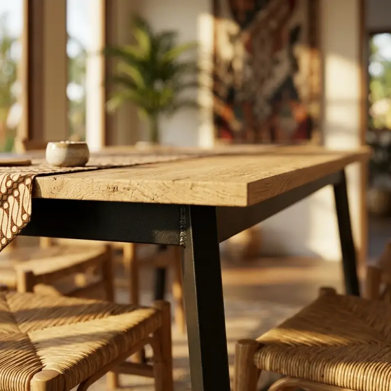 Meja Makan Kayu Solid Rangka Besi Kaki A [2]