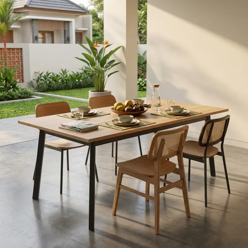 Meja Makan Kayu Solid Rangka Besi Kaki A [4]