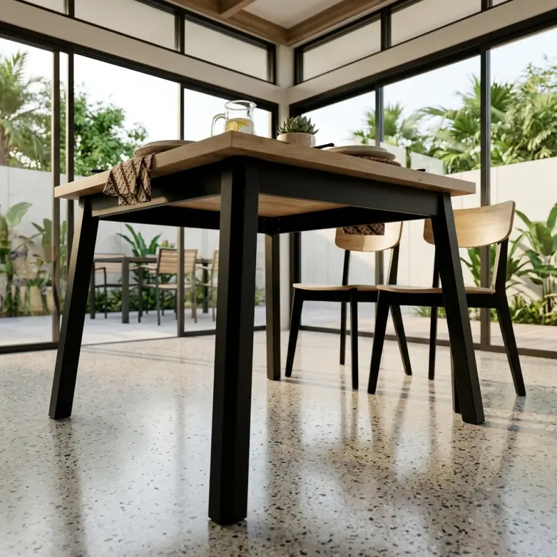 Meja Makan Kotak Top Kayu Kaki Besi Hitam [2]