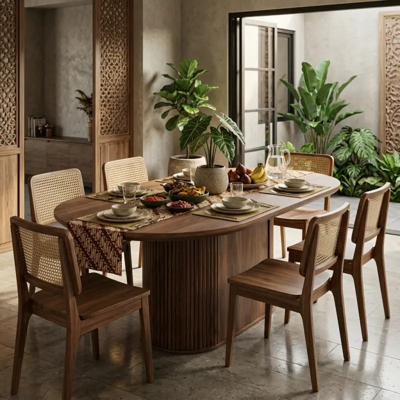 Meja Makan Oval Kayu Solid Kaki Pedestal Fluted [3]