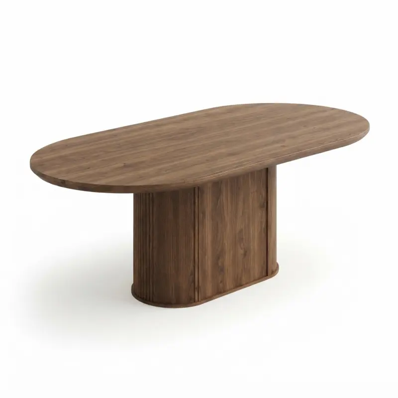 Meja Makan Oval Kayu Solid Kaki Pedestal Fluted [5]