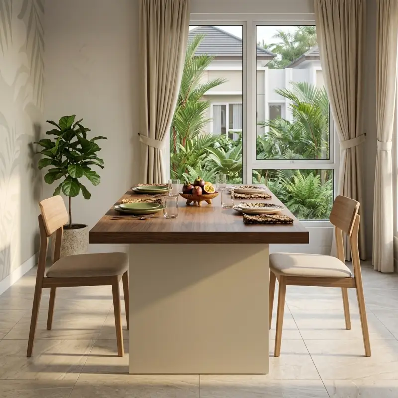 Meja Makan Panel Leg Top Kayu Walnut [2]