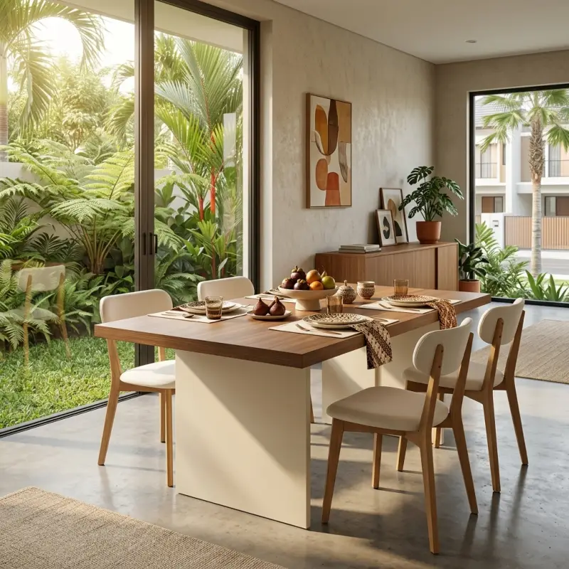Meja Makan Panel Leg Top Kayu Walnut [3]