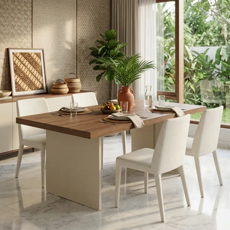 Meja Makan Panel Leg Top Kayu Walnut [4]