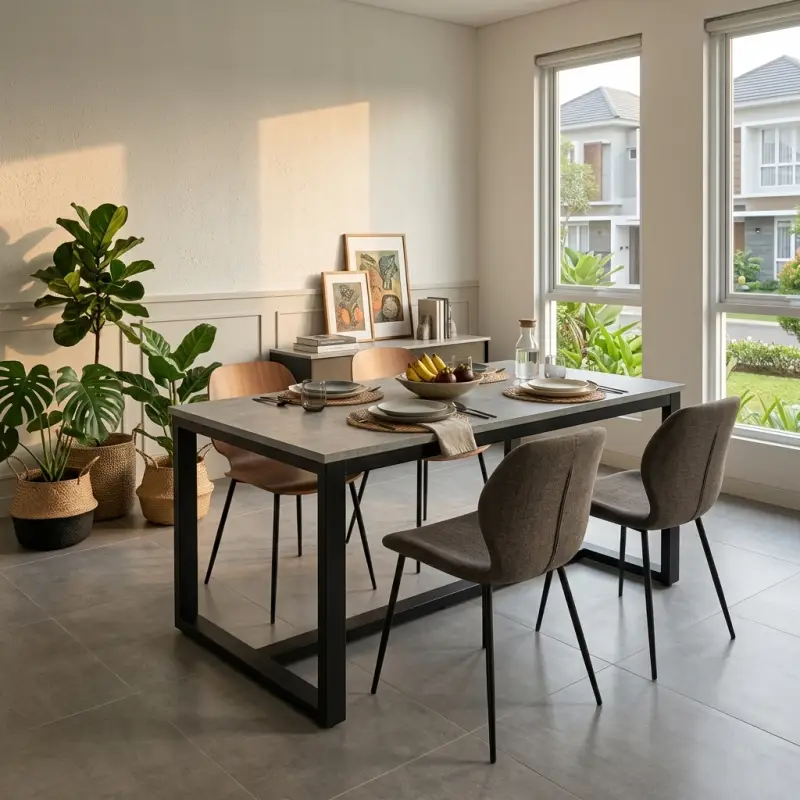 Meja Makan Rangka Besi Kaki U Top Motif Beton [3]