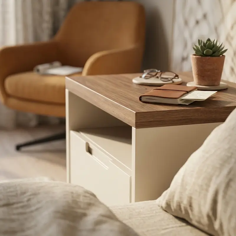 Nakas Minimalis Kayu Walnut Kombinasi Putih 1 Laci Open Shelf [2]