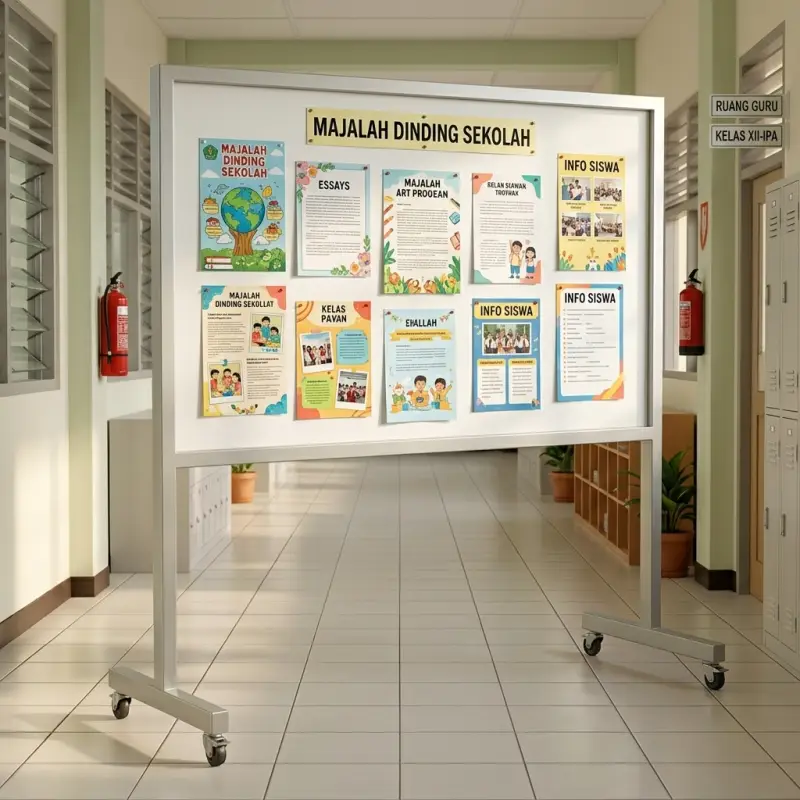 Papan Informasi Berdiri Roda Mobile Frame Besi [2]