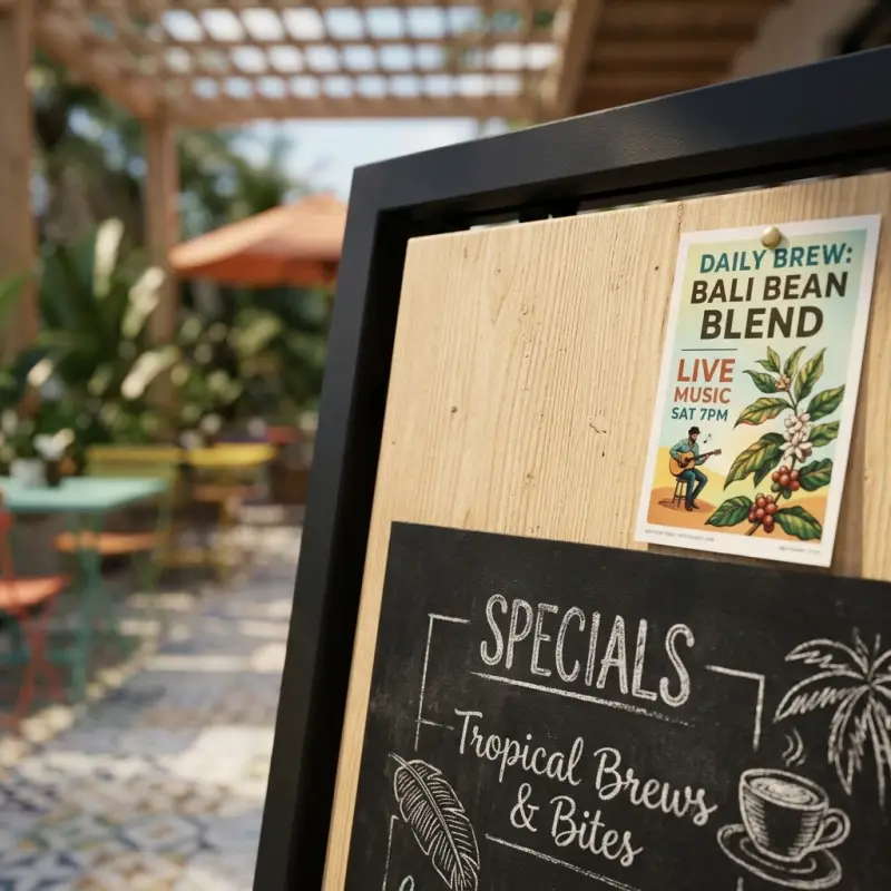 Papan Menu A-Frame Kayu & Besi dengan Papan Tulis [2]