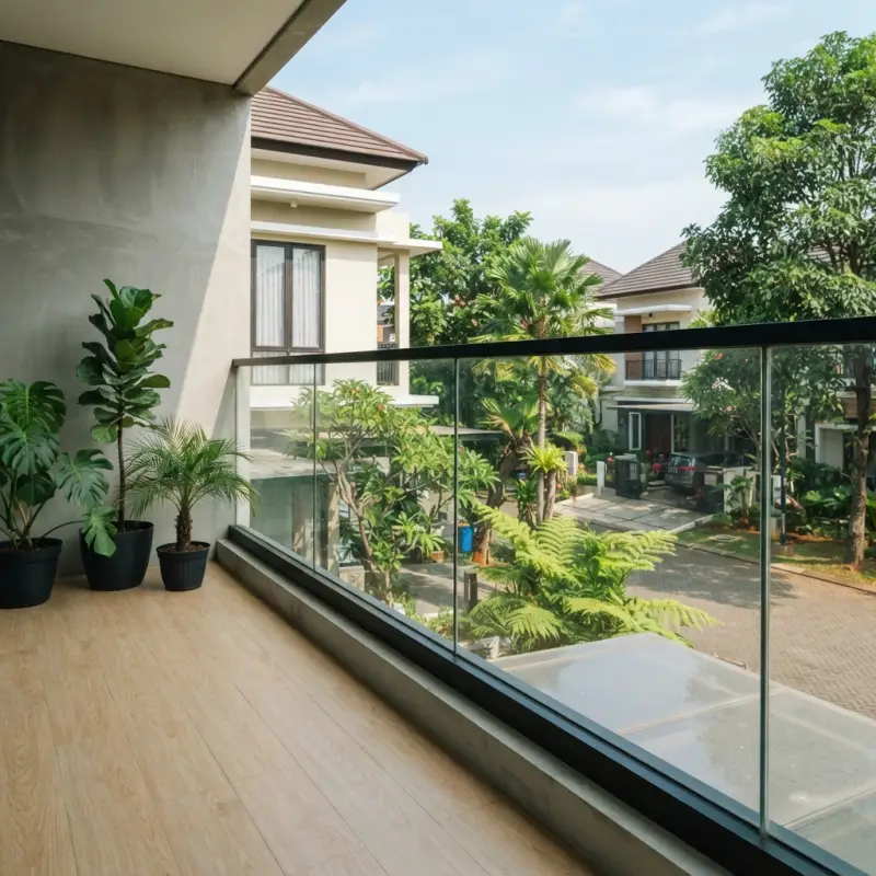 Railing Balkon Kaca Tempered Profil Besi Hitam [3]