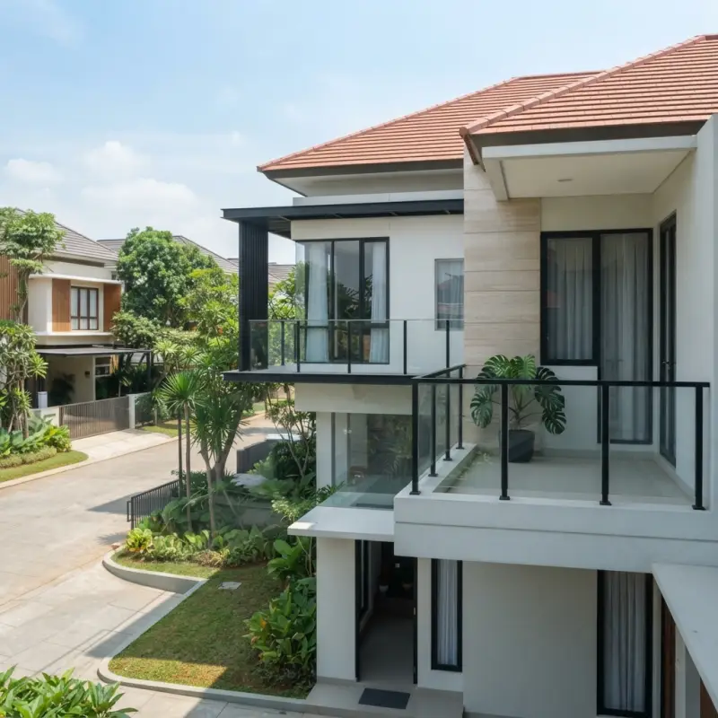 Railing Balkon Kaca Tempered Rangka Besi Hollow Finishing Powder Coat [4]