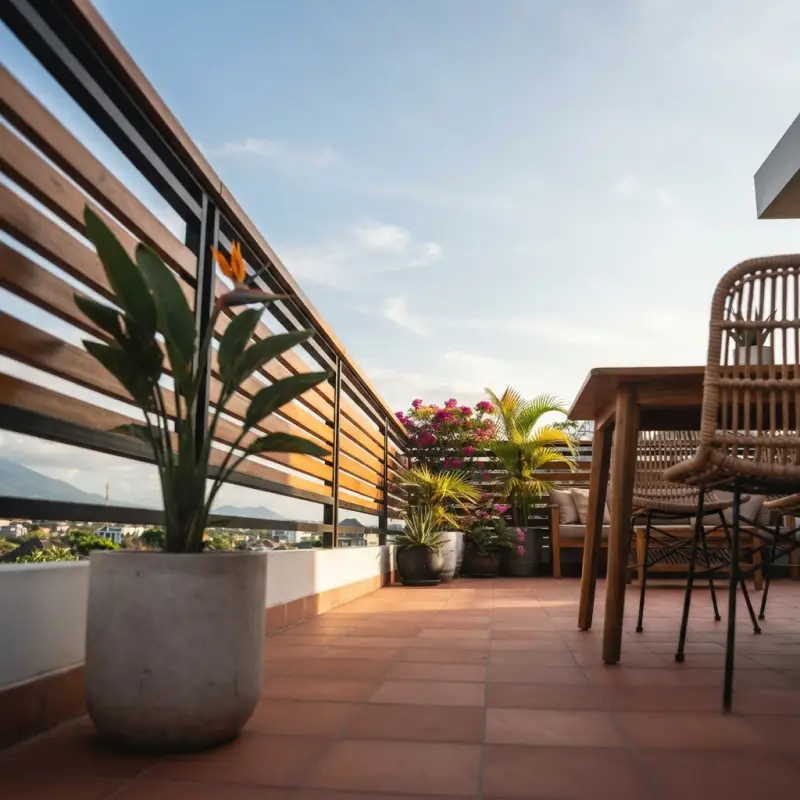 Railing Balkon Kayu dan Besi Hollow Motif Horizontal [4]