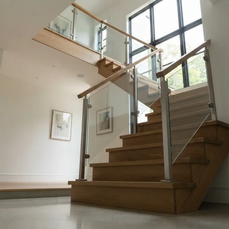 Railing Tangga Kaca Tempered Handrail Kayu Natural [4]
