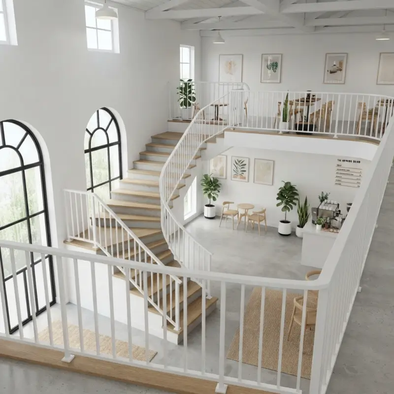 Railing Tangga Lengkung Putih Scandinavian [4]