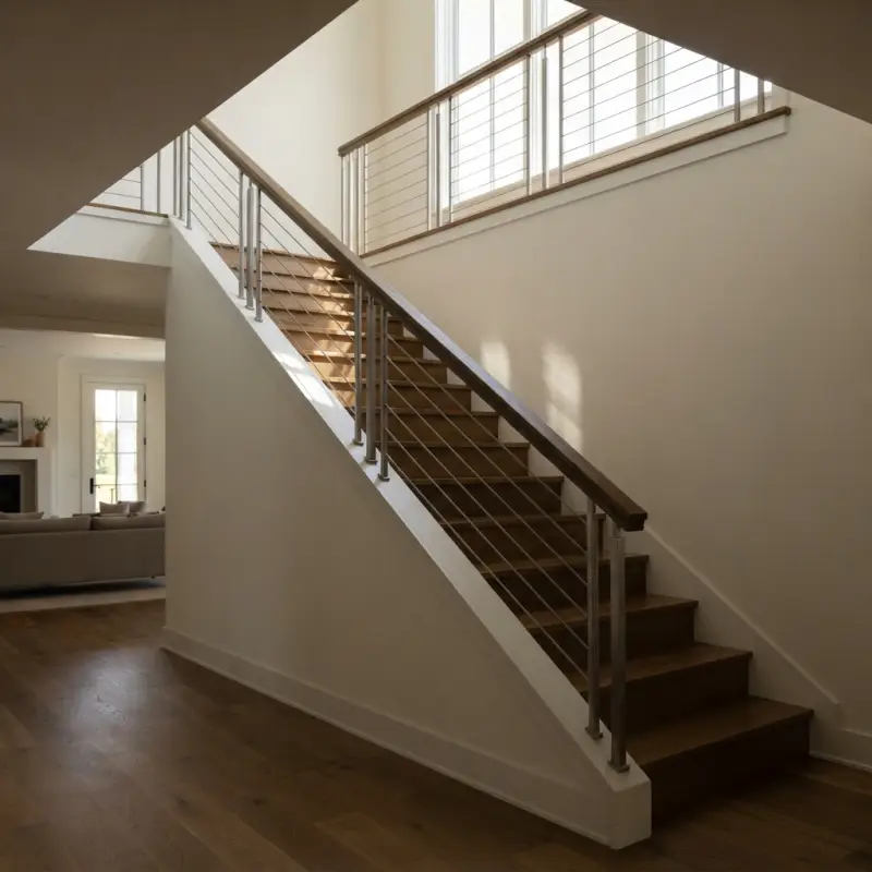 Railing Tangga Wire Rope Stainless dengan Handrail Kayu Solid [4]