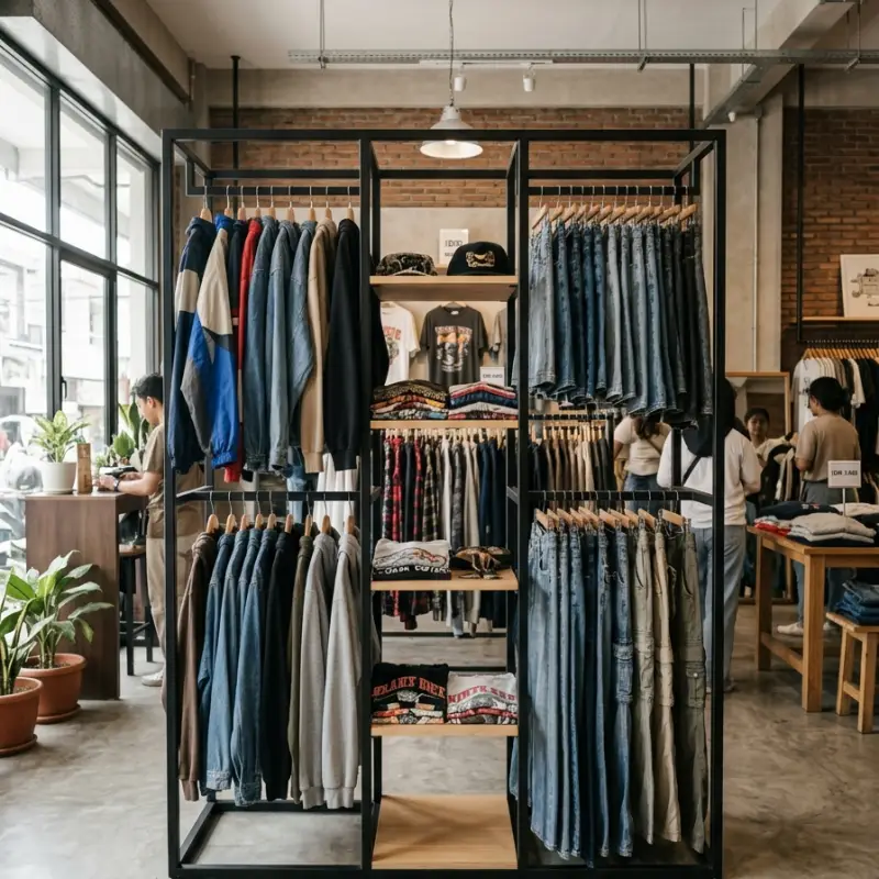 Rak Display Besi Kayu 3 Kolom dengan Rak Tengah [3]