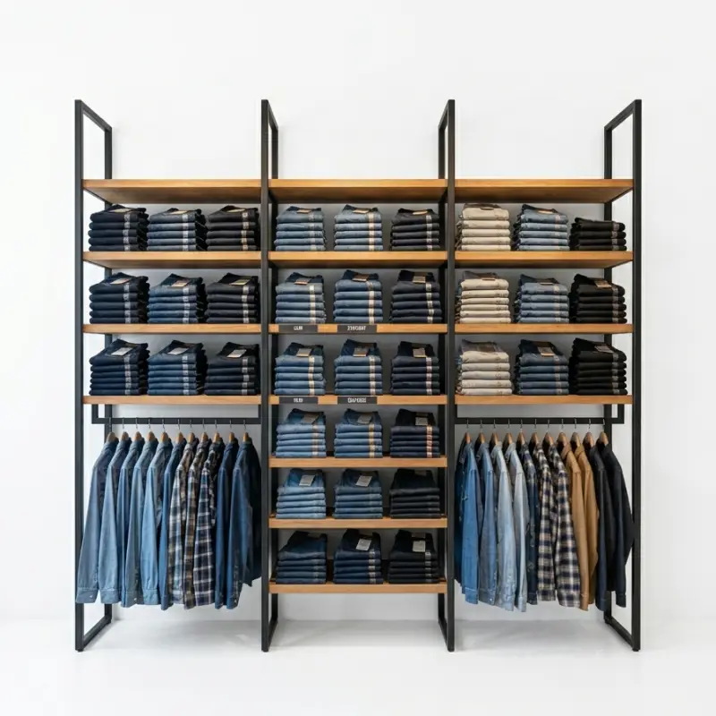 Rak Display Besi Kayu 3 Modul Industrial [4]