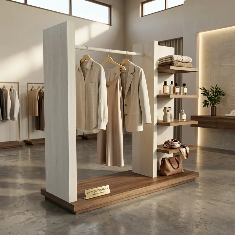 Rak Display Pakaian Hanging Rail dan Rak Susun Material Kayu [2]