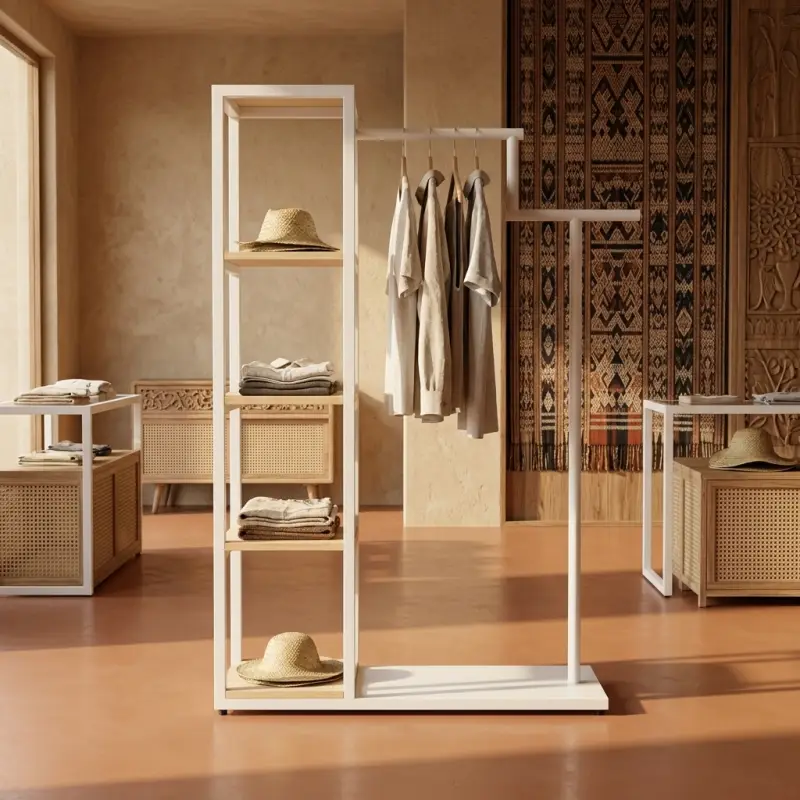 Rak Display Pakaian Kombinasi Hanging Rail dan Rak Susun [3]
