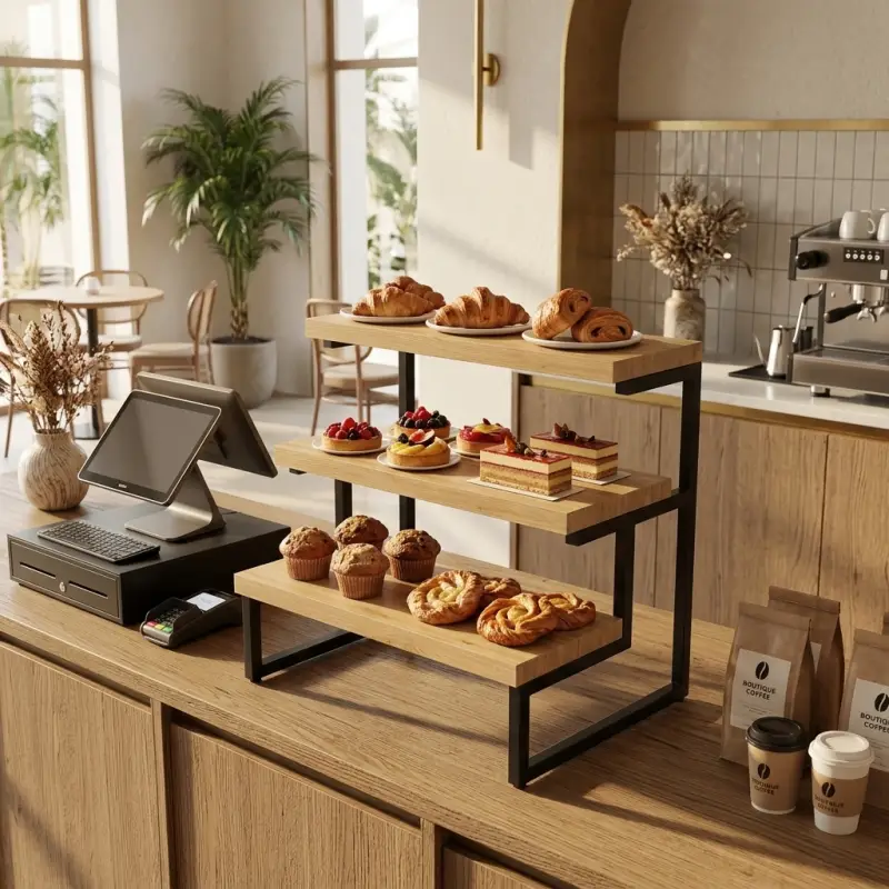 Rak Display Pastry 3 Tingkat Besi Kayu [4]