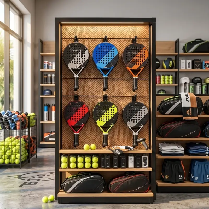 Rak Display Raket Padel Rangka Besi Backpanel Anyaman [2]