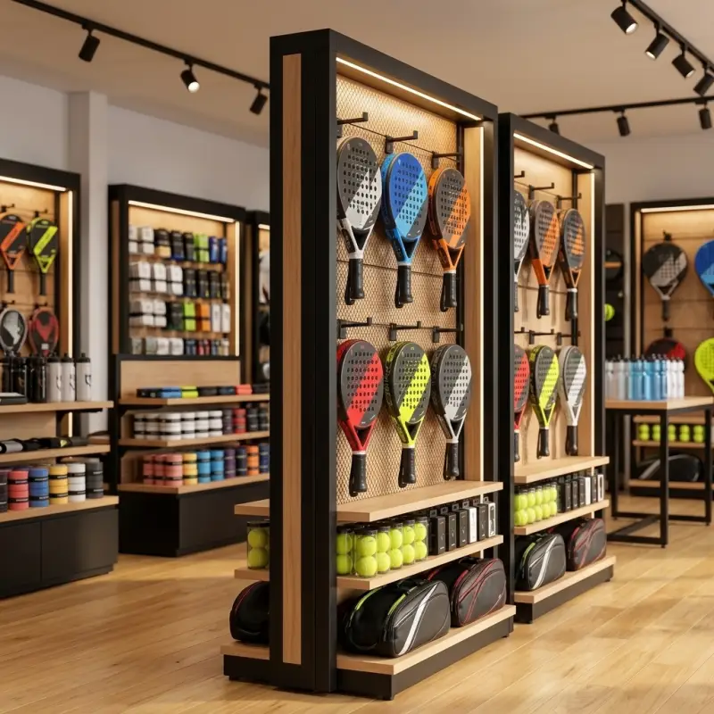 Rak Display Raket Padel Rangka Besi Backpanel Anyaman [3]