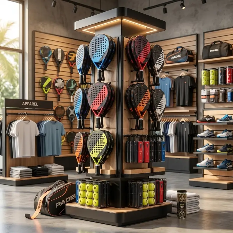 Rak Display Raket Padel Tower 4 Sisi dengan Lampu LED [3]