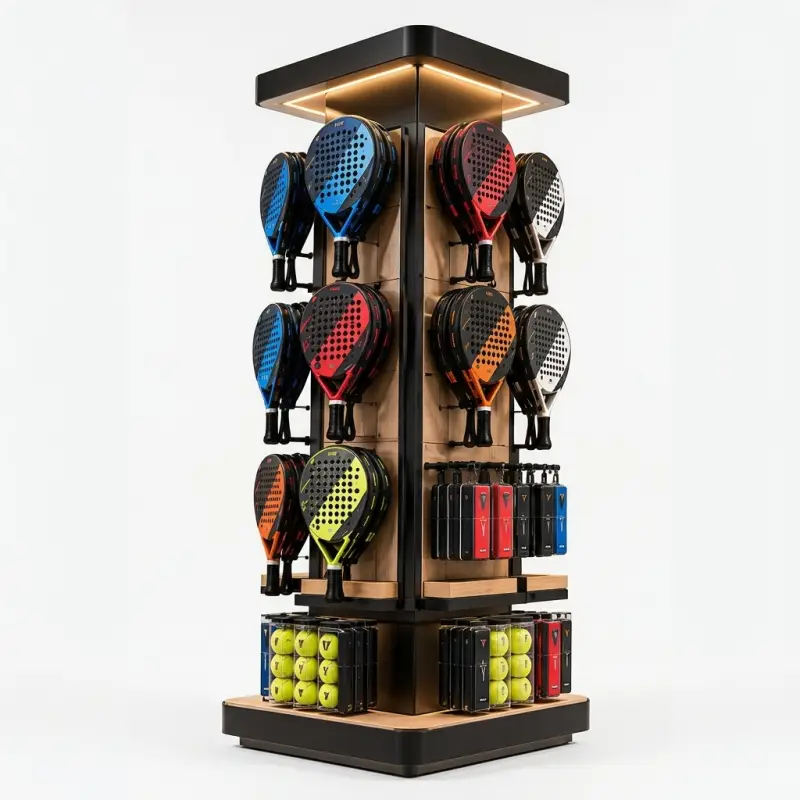 Rak Display Raket Padel Tower 4 Sisi dengan Lampu LED [5]