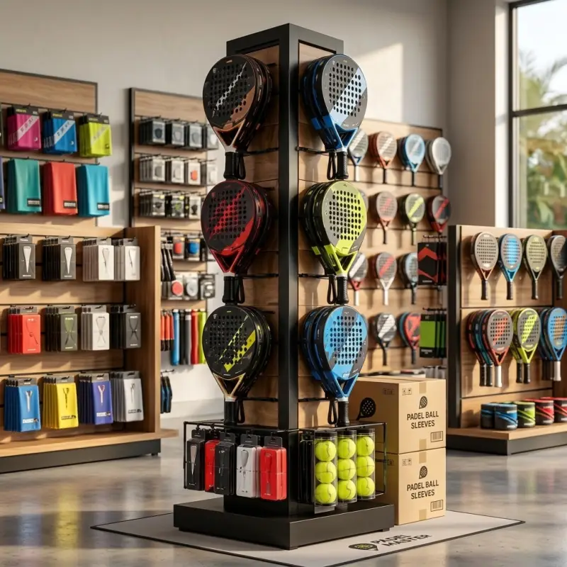 Rak Display Raket Padel Tower 4 Sisi Kayu dan Besi [4]
