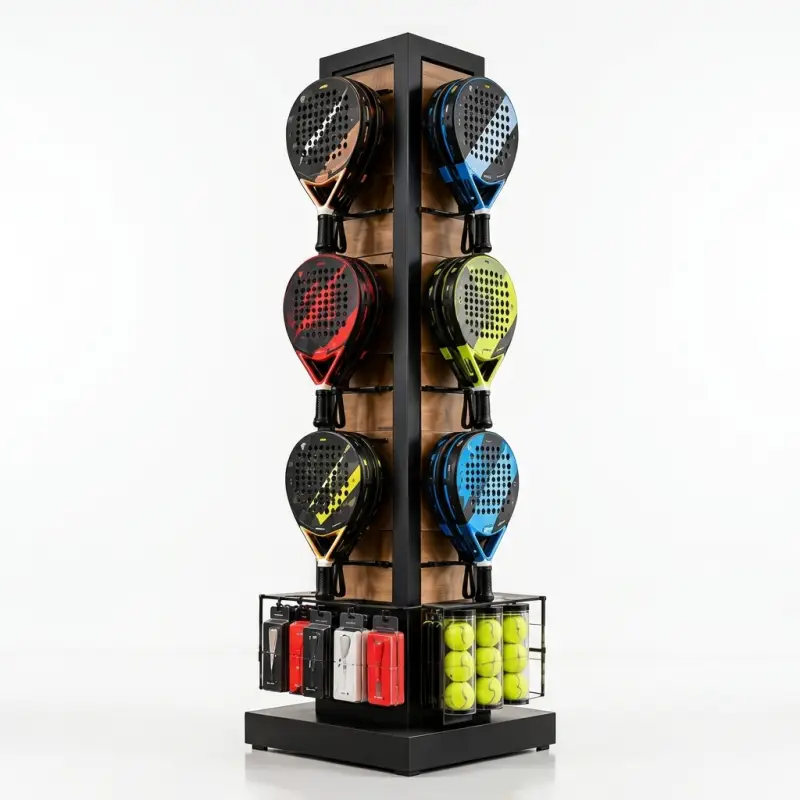 Rak Display Raket Padel Tower 4 Sisi Kayu dan Besi [5]
