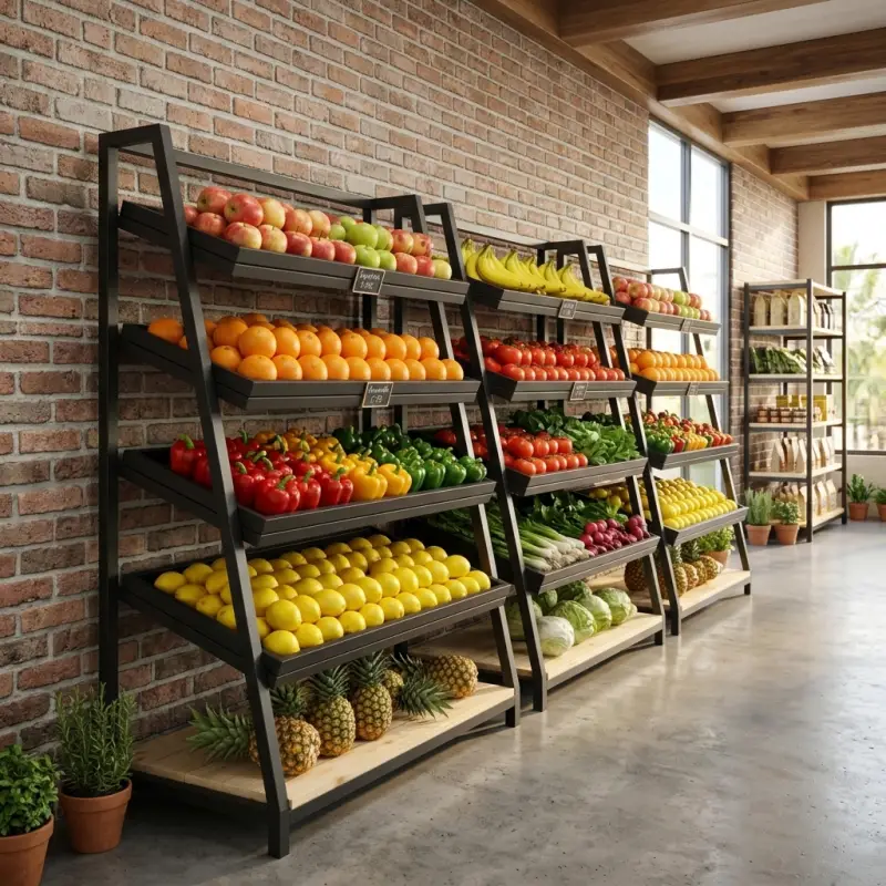 Rak Display Sayur Buah Besi Kayu 4 Tingkat [3]