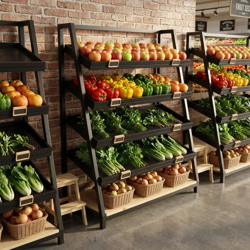 Rak Display Sayur Buah Besi Kayu 4 Tingkat [4]