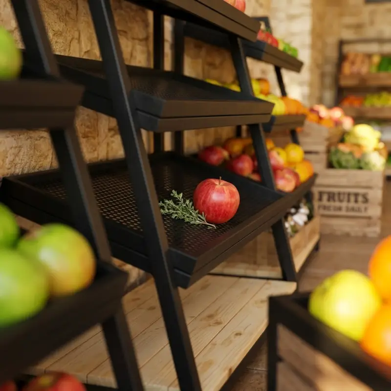 Rak Display Sayur Buah Besi Kayu 4 Tingkat [5]