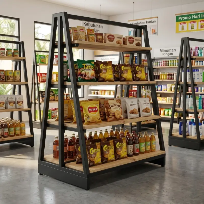 Rak Display Toko Besi Kayu 4 Susun Rangka A-Frame [3]