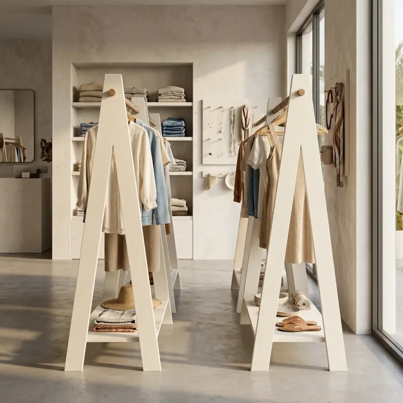 Rak Gantung Pakaian A-Frame Kayu dengan Rak Bawah [2]