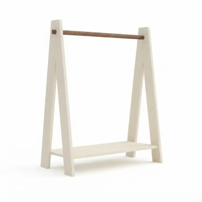 Rak Gantung Pakaian A-Frame Kayu dengan Rak Bawah [5]