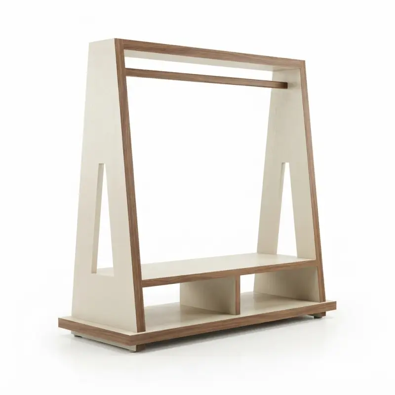 Rak Gantung Pakaian A-Frame Kayu dengan Rak Penyimpanan [6]