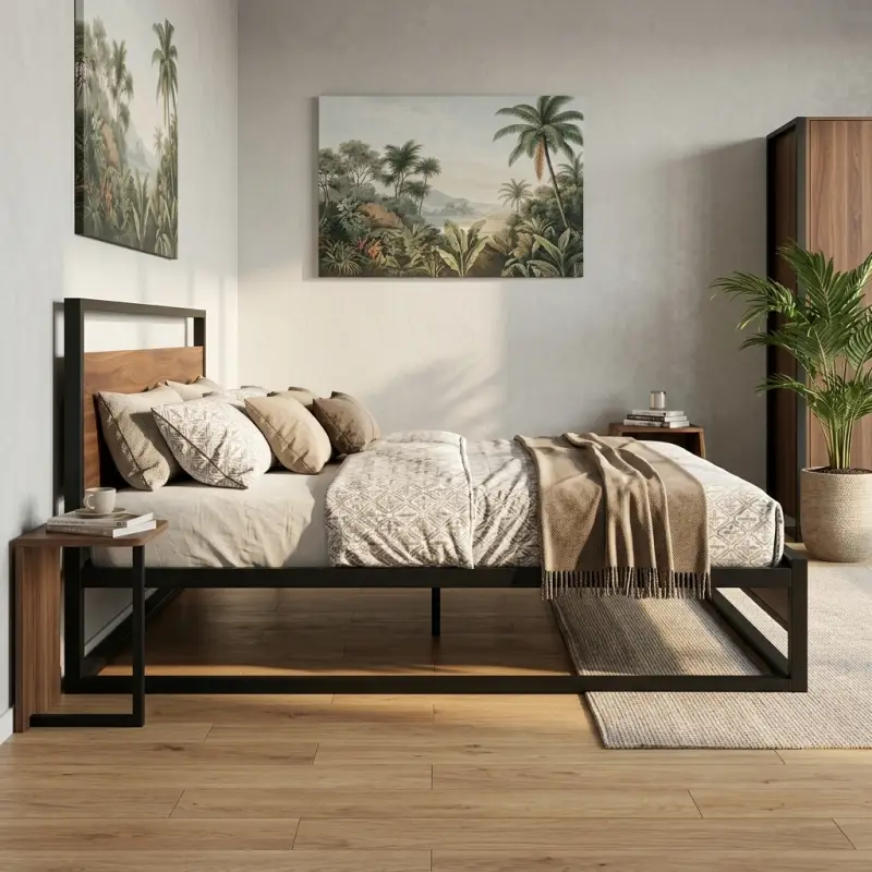 Ranjang Platform Besi Kayu Gaya Industrial [3]
