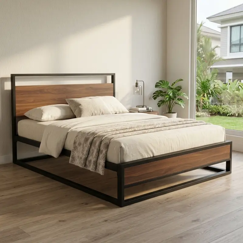 Ranjang Platform Besi Kayu Gaya Industrial [4]