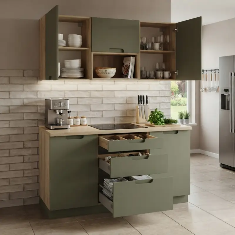 Set Kabinet Dapur Minimalis Dua Lapis Finishing Matte Sage Green [3]