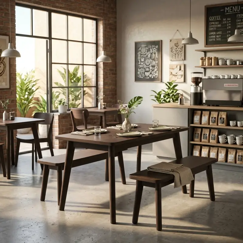Set Meja Bangku Cafe Kayu Scandinavian Dark Walnut [4]
