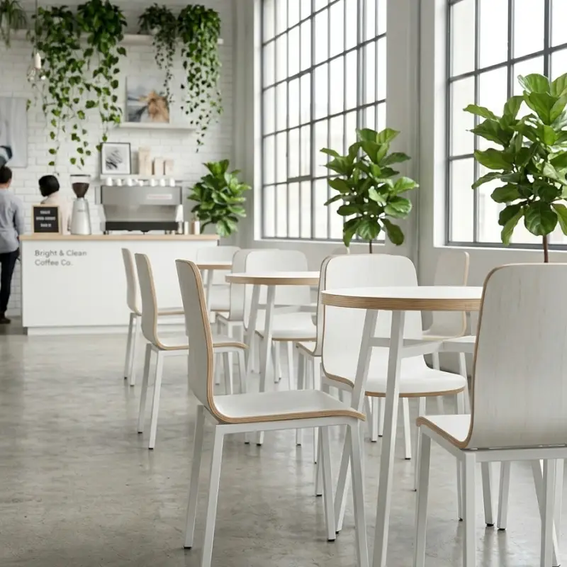 Set Meja Bulat Cafe Rangka Besi dengan Kursi Plywood [2]
