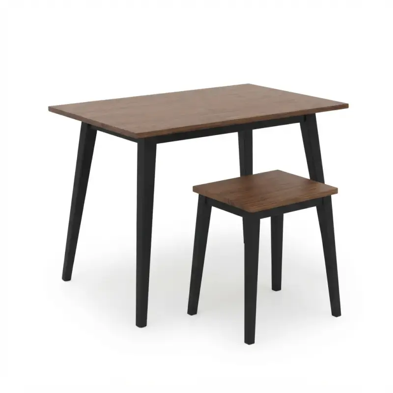 Set Meja Cafe dan Stool Kayu Walnut Kaki Metal Hitam [5]