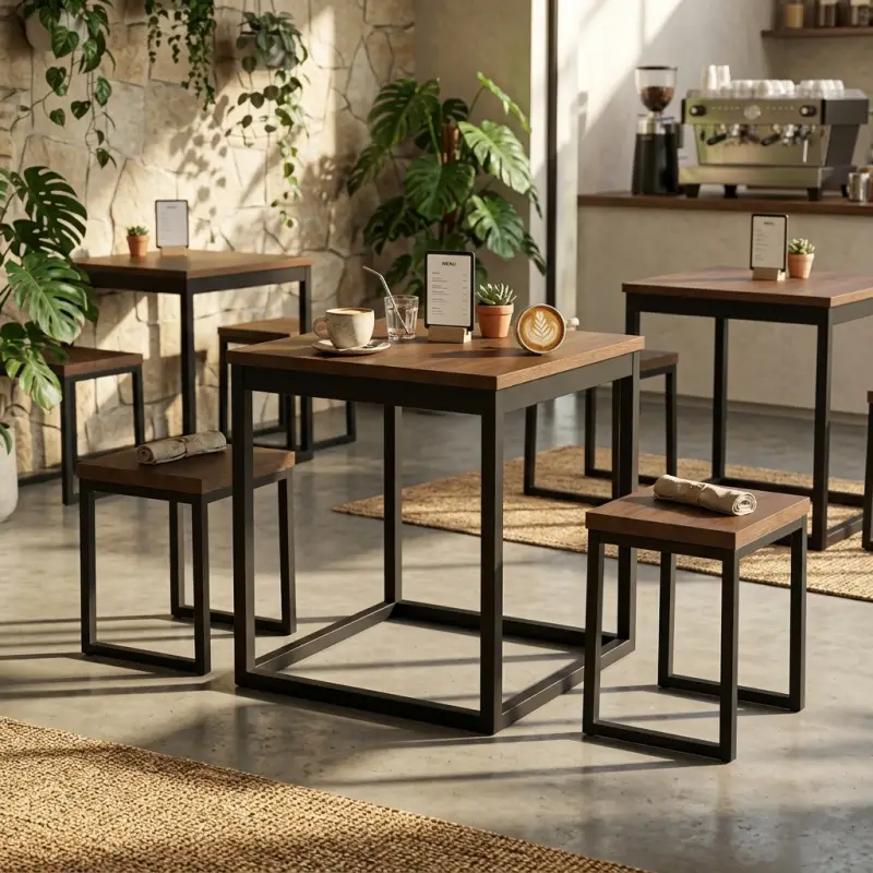 Set Meja Cafe Industrial Rangka Besi Top Kayu [4]